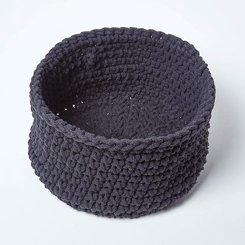 HOMESCAPES Petit Panier de Rangement Rond tressé en Tricot Violet foncé 100% Coton - 37 x 21 cm - Nail Gallerys