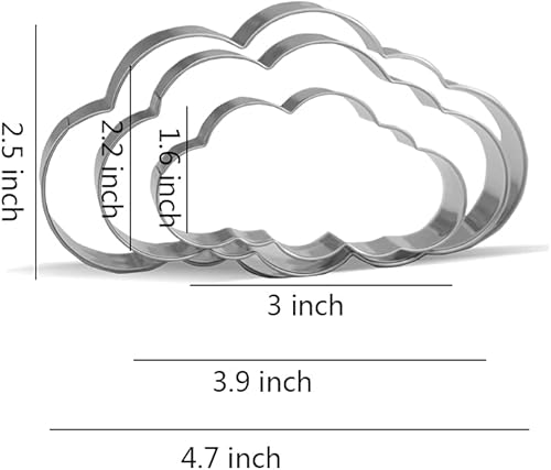 Keewah Lot de 3 emporte-pièces en forme de nuage en acier inoxydable 11,9 cm, 9,9 cm, 7,6 cm - Nail Gallerys