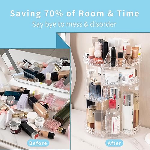 V-HANVER Organisateur de Maquillage Acrylique, Rangement Maquillage Rotatif 360° Multifonctionnel Transparent - Nail Gallerys