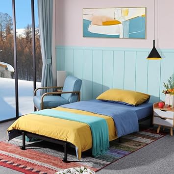 EGGREE Lit Simple Pliant Structure de Lit en Métal Lits de Rechange Base avec Roue Verrouillable, Noir 90 x 190 cm - Nail Gallerys