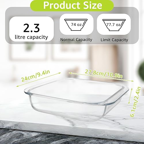 FWEEK Plat à four en verre, 2.3L Plat à four Petit, 27.8X24X6.1cm Transparent Plat à lasagne en verre, Plat à four Rectangulaire, Passe au micro-ondes Plat à four en verre pour lasagnes, gâteaux - Nail Gallerys