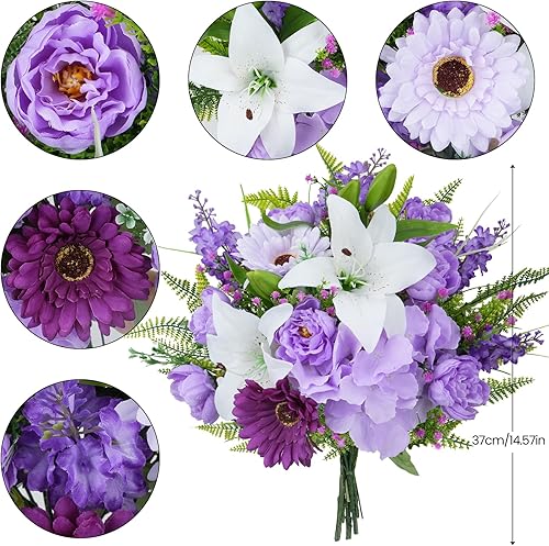 Fairblo Fleurs Artificielles Pivoine Lys Gerbéra Violet en Soie Bouquets Fausse Fleurs pour Décoration Mariage Fête d'anniversaire Jardin, Bureau, Violet - Nail Gallerys