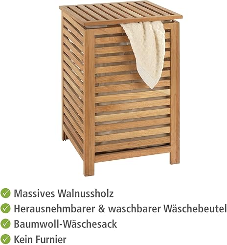 WENKO Panier à linge, Panier à linge bois avec sac à linge, Bois de noyer, 45x65x45 cm - Nail Gallerys