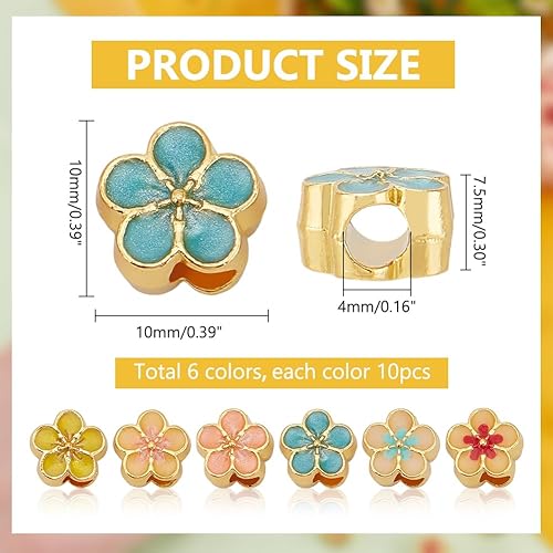 PH PandaHall 60pcs Perles en Émail de Fleur 5 couleur Perles Européennes en Émail Grand Trou Perles en Métal Doré 6 pétales Perles D'Espacement de Fleur pour la Fabrication de Bijoux Bracelet de Noël - Nail Gallerys