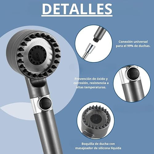 Pommeau de douche avec filtre anti-calcaire et chlore, haute pression 3 modes, tête de douche avec tuyau en acier inoxydable 1,5 m, support réglable et 3 pièces de rechange de pierres filtrantes - Nail Gallerys
