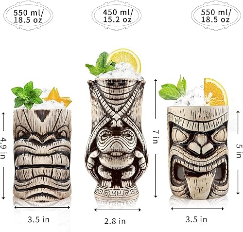 TIKISET Lot de grandes tasses Tiki en céramique pour Mai Tai, Punch, Pina Colada et Tropical Bar - Nail Gallerys