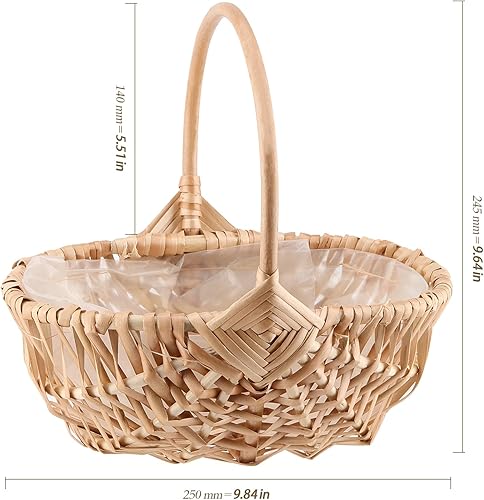 HEIHAK Lot de 2 paniers en osier avec poignée, doublure en plastique, panier de fleurs pour le shopping et le mariage pour décoration de fête à la maison - Nail Gallerys