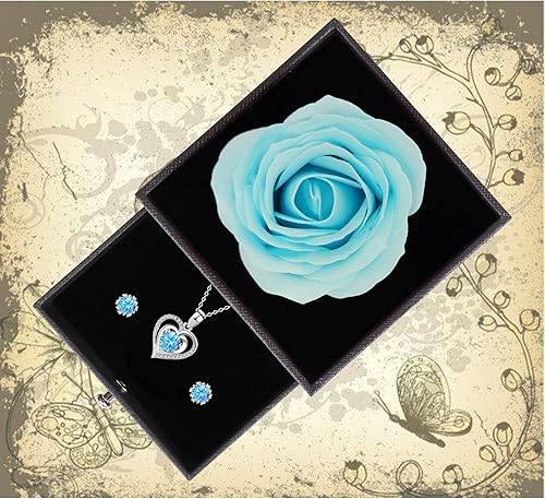 Boîte à Bijoux Rose Artificielle éternelle, Cadeau Fleur de Rose Conservée à la Main avec Collier et Carte de Voeux, Idee Cadeau Anniversaire Saint Valentin Mariage Fete des Meres pour Femme Maman - Nail Gallerys