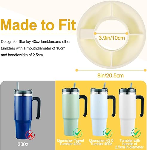 Auirshiky Bol à collation en Silicone Compatible avec la Stanley 40 oz, Plateau à Goûter en Gobelet Bol à Goûter, réutilisable, avec Couvercle et Paille, 4 Compartiments pour Bonbons, Popcorn (Blanc) - Nail Gallerys