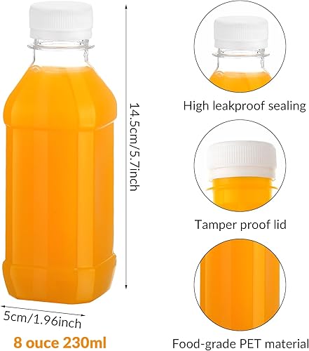 FRIUSATE Lot de 6 bouteilles carrées en plastique étanches avec couvercles pour smoothie, jus, bière, lait - 230 ml - Nail Gallerys