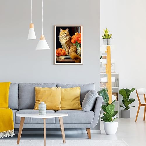 GDYEEH 5D Chat Orange Peinture Diamant Painting Kit, DIY Fleurs Art du Diamant Complet Kits, Chaton Diamond Art Kits Strass Point de Croix Painting pour Adultes Débutants Maison Décor 30x40cm - Nail Gallerys