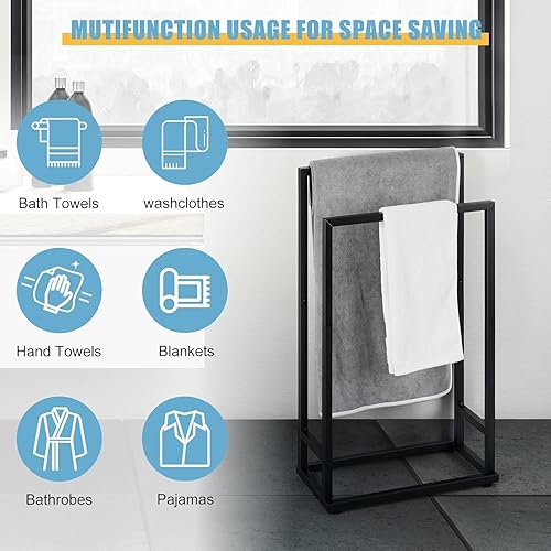 Porte-Serviettes pour Salle de Bain, 2 Niveaux autoportants, en Acier Inoxydable, pour Salle de Bain, Porte-Serviettes, Porte-Serviettes, Porte-couvertures, Noir - Nail Gallerys