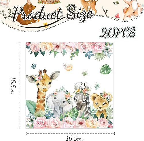 Kotkiddy 20 pièces serviettes animaux sauvages - Décorations de douche de bébé safari - Serviettes jetables pour anniversaire de fille thème jungle safari - Nail Gallerys
