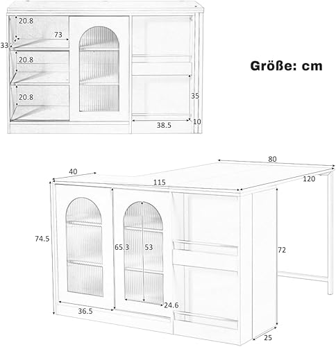Zubaliya Table de Bar Moderne, Bar Extensible pivotante à 360° avec Rangement, Meuble de Salle à Manger avec Rabattable, avec Porte d'armoire en Verre (Noir) - Nail Gallerys