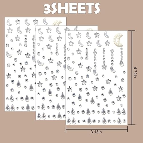 RYMAUP Bijoux de festival - Bijoux temporaires pour le visage - Accessoires de festival - Étoiles et lunes - Multi-color - Jeunesse - Non résistant à l'eau - Nail Gallerys