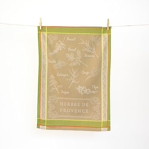 Autrefois Torchon Imprimé Jacquard Lin 48x70 cm, Motif Herbes de Provence, Herbier Lin - Nail Gallerys