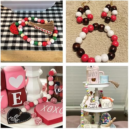 Wambere Lot de 50 perles rondes en bois multicolores de 20 mm de diamètre à enfiler - Perles dispersées en bois - Avec trou de 7 mm de diamètre - Pour bracelets et colliers DIY - Vert - Nail Gallerys