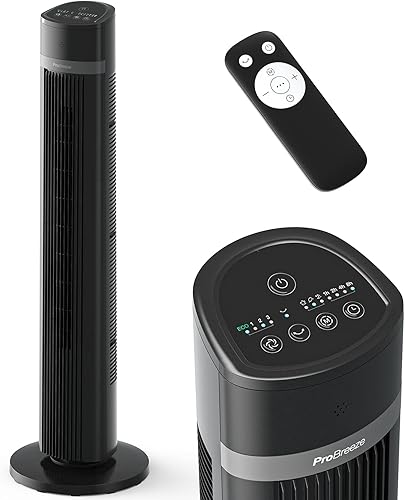 Pro Breeze Ventilateur Colonne Oscillante, Tour de 100 cm, Oscillation de 90°, Puissance de 45 Watts, 3 Vitesses, 4 Modes, Télécommande et Minuterie, Adapté pour la Maison et Le Bureau - Noir - Nail Gallerys