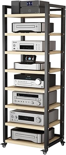 8-Tier Movable Audio/Video Media Stand Center,Modern AV Cabinet, CD Rack Entertainment Stereo Component Organizer with Height Adjustable Wooden Shelf for Home/Office/Theater(B) - Nail Gallerys