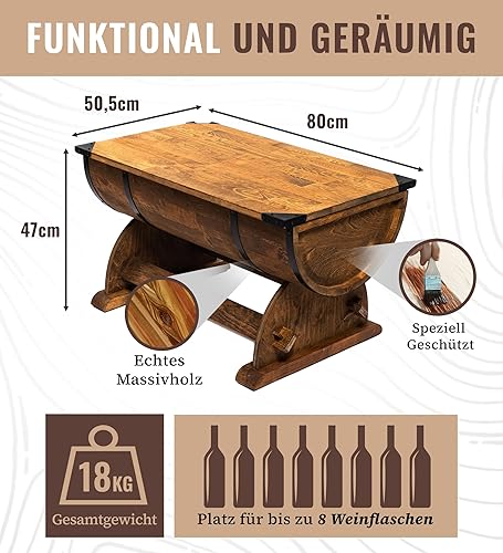 CREATIVE COOPER Table basse en forme de tonneau, table basse rustique en bois massif, stable, vintage et industriel, pour salon, hommes et femmes, 80 x 50,5 x 47 cm - Nail Gallerys