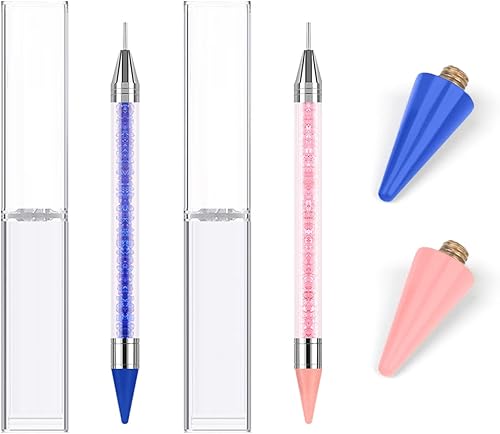 Lot de 2 stylos de peinture diamant, avec 2 pointes de cire de rechange et 2 boîtes en plastique, accessoires de stylo de peinture diamant, utilisés pour la peinture, les loisirs créatifs - Nail Gallerys