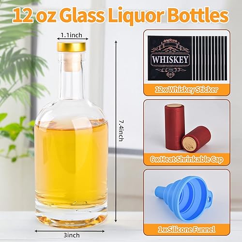 Lot de 6 bouteilles en verre transparent de 355 ml avec couvercle hermétique, bouchon en liège pour vin, vodka, kombucha, hydromel, whisky, bière, huile, boissons, vinaigre - Nail Gallerys