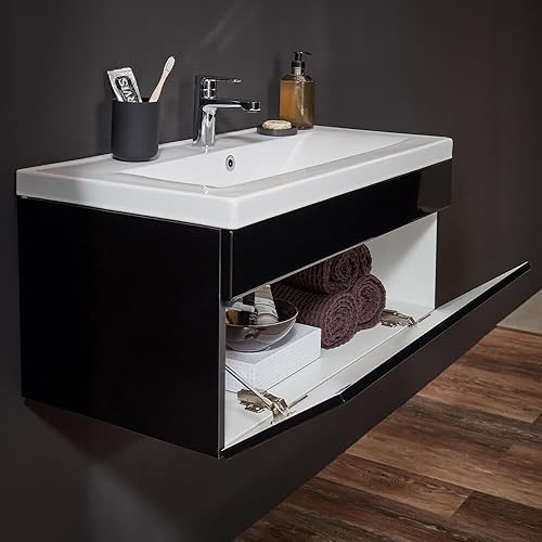 Home Deluxe - Ensemble de Meubles de Salle de Bain - WANGEROOGE BIG Noir - Small - INCL. lavabo et Accessoires complets - Largeur lavabo : env. 80 cm I Ensemble de Meubles de Salle de Bain lavabo - Nail Gallerys