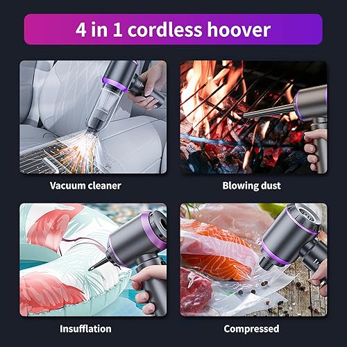 CHEERLINK Aspirateur à Main, 16000Pa Aspirateur Voiture Puissant sans Fil, 4 en 1 Mini Aspirateur avec Moteur sans Brosse pour Souffleur Air Comprimé Nettoyage PC, Bureau, Voiture - Nail Gallerys