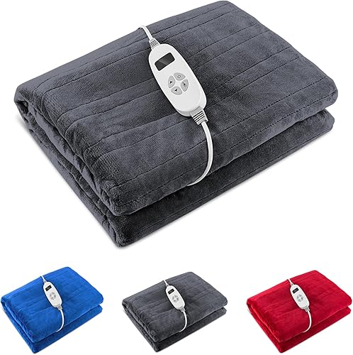 HOMASIS Couverture électrique avec 10 niveaux de chauffage et 9 heures de minuterie, couverture chauffante électrique avec protection contre la surchauffe, lavable en machine - Nail Gallerys
