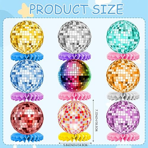 TIVUNORON Décoration en Nid d'abeille de Fête Disco, 9Pcs Centre de Table en Forme de Boule Disco, Décorations d'anniversaire Disco 80s, Fournitures de Décoration de Fête Vintage - Nail Gallerys