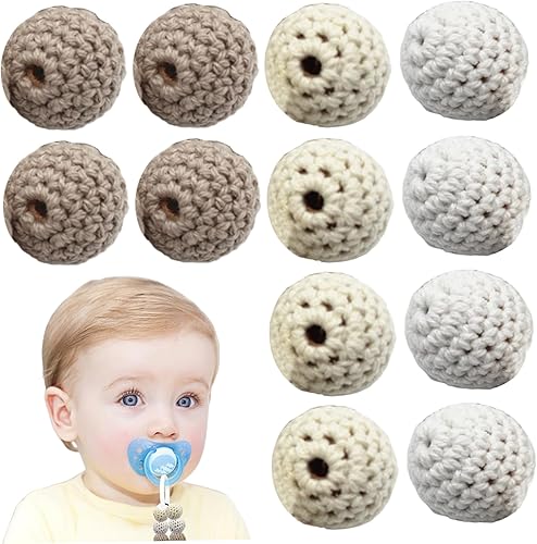 Perles de 20 mm, perles de crochet 12 pcs, tricot en bois 20 mm avec trou, boules crochet rond pour bijoux, décorations, colliers et bracelets - Nail Gallerys