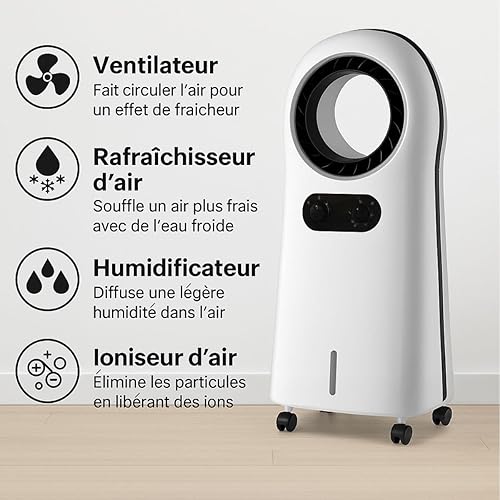 NIKLAS - Climatiseur Mobile 110W 4 en 1 : Ventilateur, Rafraichisseur, Humidificateur d'air sur roues 3 Vitesses - Nail Gallerys