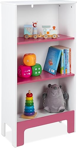 Relaxdays Étagère pour Enfants, 3 Compartiment, HxLxP : 91x48x24 cm, Livres et Jouets, Petite bibliothèque, Blanc-Rose - Nail Gallerys