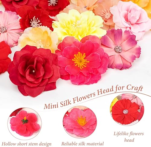 N&T NIETING Lot de 50 têtes de fleurs artificielles - Mini fleurs décoratives - Petites têtes de fleurs artificielles - Mélange de fleurs artificielles en tissu - Pour bricolage, scrapbooking, mariage - Nail Gallerys