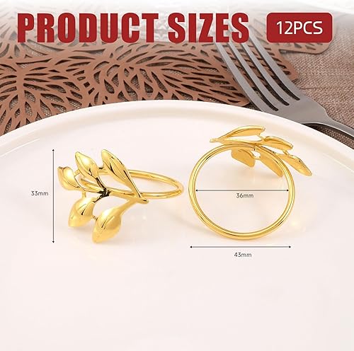 Batheidon Rond de Serviette Doré, Rond de Serviette,avec Motifs de Feuilles et Perles, Décoration Élégante pour Mariages, Dîners et Réceptions, Accessoires de Table Raffinés（12 Articles） - Nail Gallerys