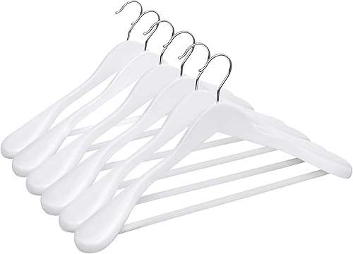 SONGMICS Cintres de Costumes, Lot de 6, Cintres en Bois Massif, Extra Larges, antiglisse, pour Chemises, Manteaux, Vestes, Pantalons, Crochet pivotant à 360°, Blanc CRSH06WT - Nail Gallerys