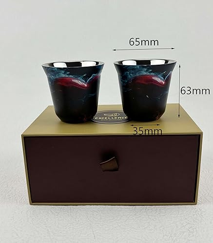 EXCELLENCE - 2 x Tasses INOX à Expresso 80 ML imprimées - Motif Heart of Fire - Tasses café Design - Tasses INOX Expresso - Nail Gallerys