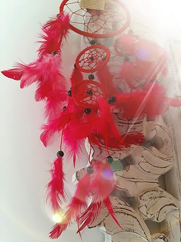 Attrape rêve Rouge et Rose Capteur de rêves Attrapeur Piège Dream Catcher Indien Grand Dreamcatcher Plumes véritables Cauchemar - Nail Gallerys