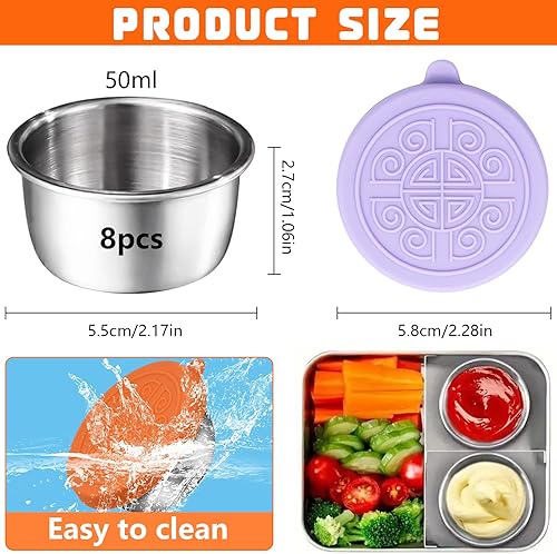 XTUDOU® 8 Pièces RéCipient Vinaigrette Avec Couvercles En Silicone, 304 Avec Couvercle En Silicone - RéCipients de 50 Ml pour Vinaigrette pour Collations, Sauces, Sauces Et éPices - Nail Gallerys