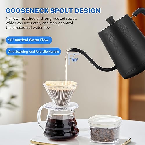 Bouilloire à Col de Cygne,Bouilloire Electrique à Col de Cygne,Bouilloire Température Réglable,avec Fonction Maintien au Chaud,304 acier Inoxydable,pour Coffee Tea Brewing - Nail Gallerys