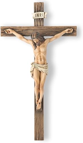 Buildclassic Crucifix catholique de la Colombie-Britannique, croix debout de Jésus-Christ, décoration d'intérieur, cadeau religieux, aspect sculpté sur bois, finition couleur réaliste, sculpture - Nail Gallerys