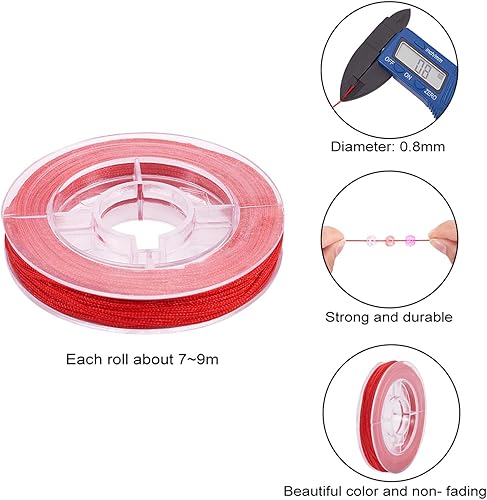 PH PandaHall 9 Couleurs Cordon en Nylon, 0.8 mm Fil Tressé Fil de Bijoux Collier Corde pour Bracelet Macrame la Fabrication de Bijoux en Perles Kumihimo, 7~9m/Rouleau - Nail Gallerys