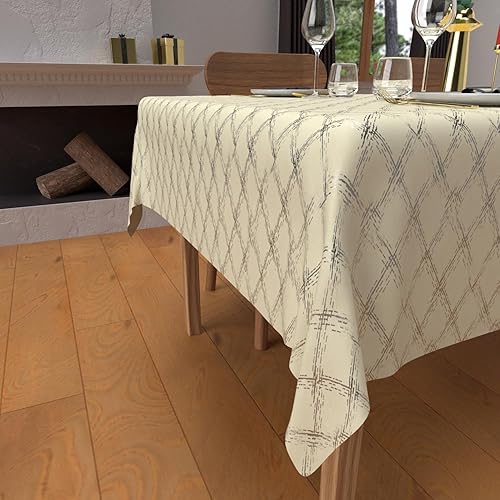 Soleil d'ocre, Nappe Festive Rectangle Anti-tâches en Pur Coton 160x300 cm Celeste Argent - Nail Gallerys