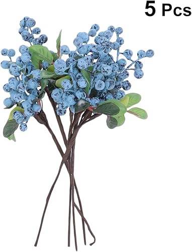 HEALLILY 5pcs Bleu Artificiel Baies délicates Tissu réaliste Myrtille décor Fruit Fleur noël Bricolage Ornement - Nail Gallerys