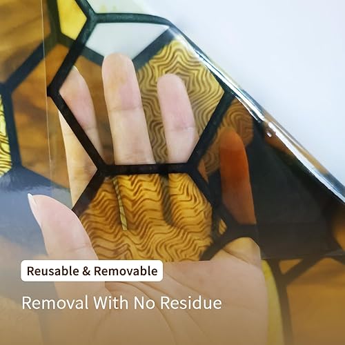 funlife dessiné à la Main Film vitrail, Abeille Double Face Film electrostatique vitre, Réutilisable fenetre 43X300CM, Convient pour Les Cuisines, Les salles de Bains, Les Chambres à Coucher - Nail Gallerys