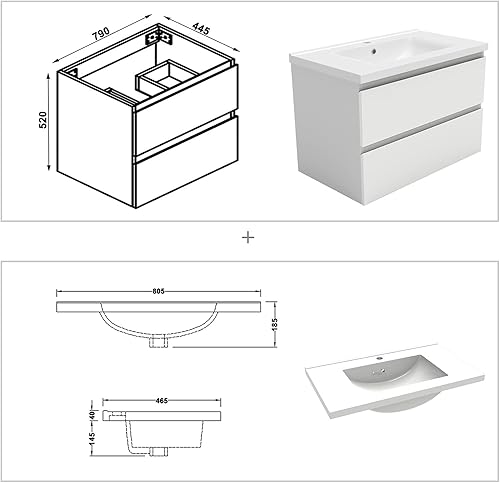 AICA Ensemble Meubles Salle de Bain 100cm Vasque + Colonne + Miroir Rond Lumineux Anthracite - Nail Gallerys