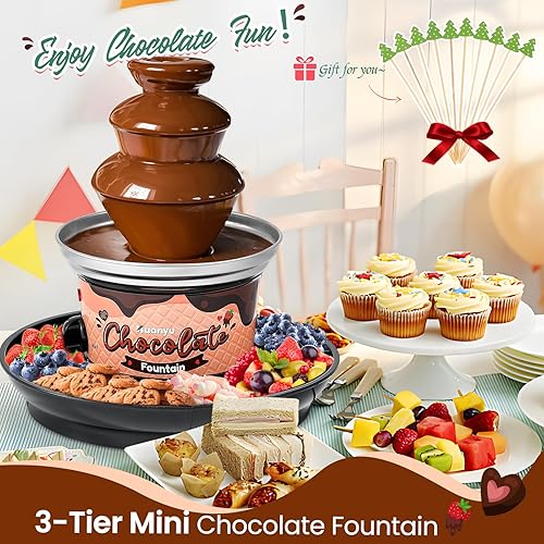 Huanyu Fontaine à chocolat à 3 étages avec 10 brochettes en bambou Plateau de service amovible 450g Fontaine à fondue au chocolat pour fête anniversaire mariage chocolat fromage nacho (noir) - Nail Gallerys
