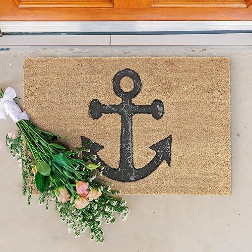 Relaxdays Paillasson en Fibres de Coco, Motif Ancre, antidérapant, pour intérieur et extérieur, 60 x 40 cm, Nature/Noir - Nail Gallerys