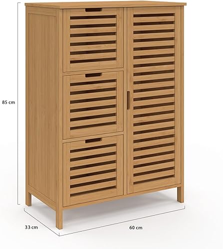 IDMarket - Meuble de rangement salle de bain bambou BEA 3 tiroirs avec placard - Nail Gallerys