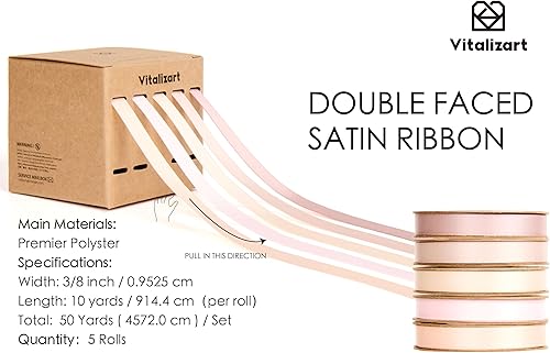 Vitalizart Ruban de Tissu Série Rouge pour l'Artisanat 0,95 cm x 45,7 m (5 Rouleaux * 9,14 m), Rubans de Satin Double Face Rouge & Blanc pour Emballage Cadeaux, Bouquets de Mariée, Décorations de Fête - Nail Gallerys